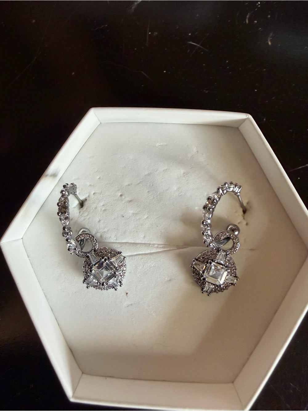 CZ on Hematite Hoops: removable charm